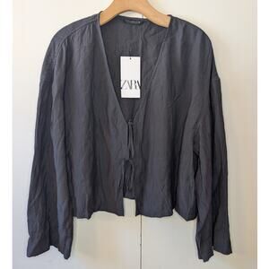 Zara Grey Long Sleeve Front Knot Top